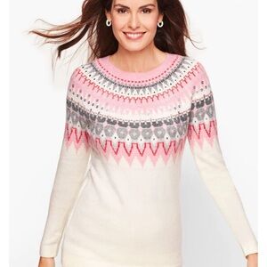 Talbots Pink and Red Fair Isle Sweater
